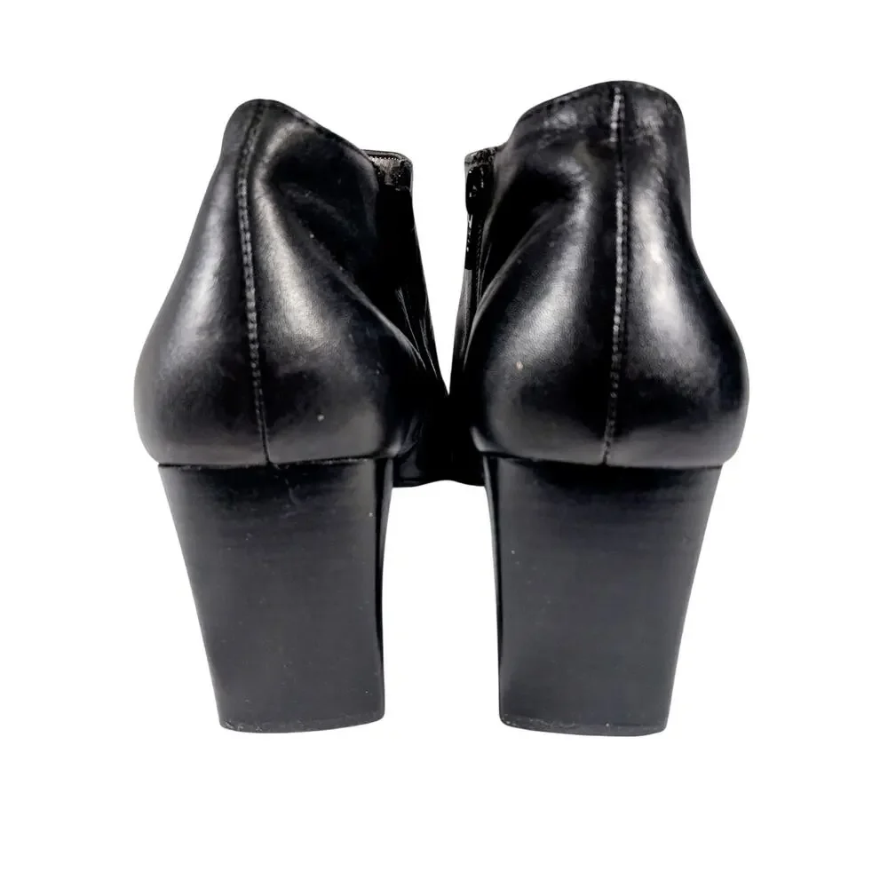JENNIFER MOORE! BLACK GENUINE LEATHER RECTANGULAR HEEL, ZIP ANKLE BOOTS! SZ 9M
